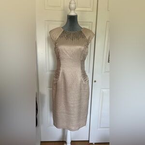 Adrianna Papell Gold Embellished cap sleeve Cocktail Dress